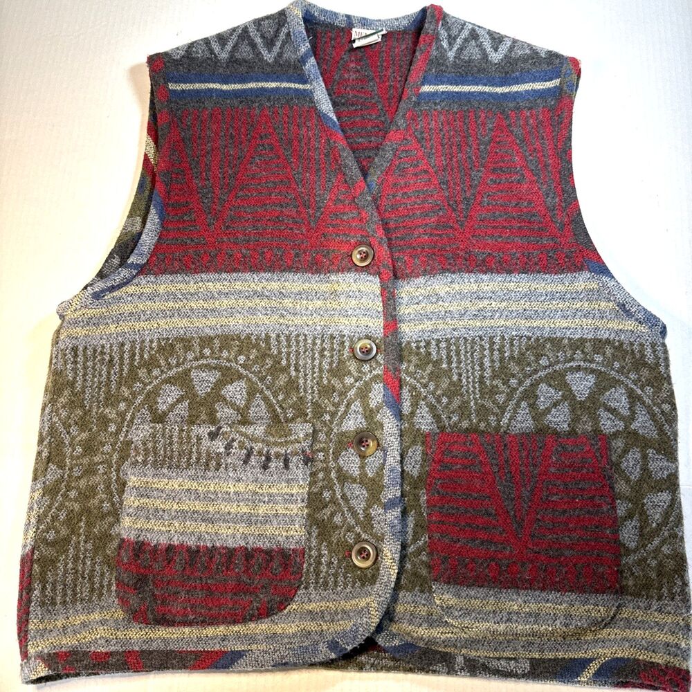 Vintage 90s Memphis Southwestern Blanket Vest Men’s Medium Wool Blend Aztec Boho